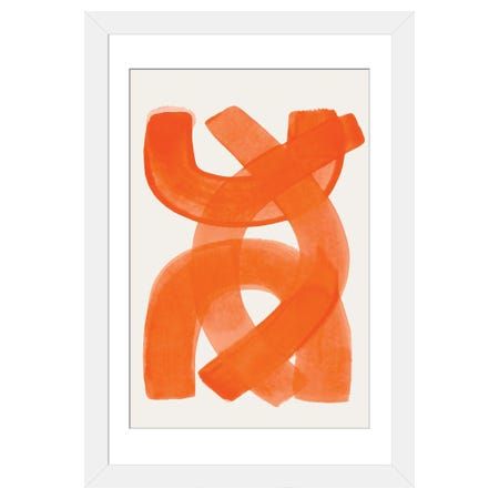 an orange abstract painting in a wooden frame