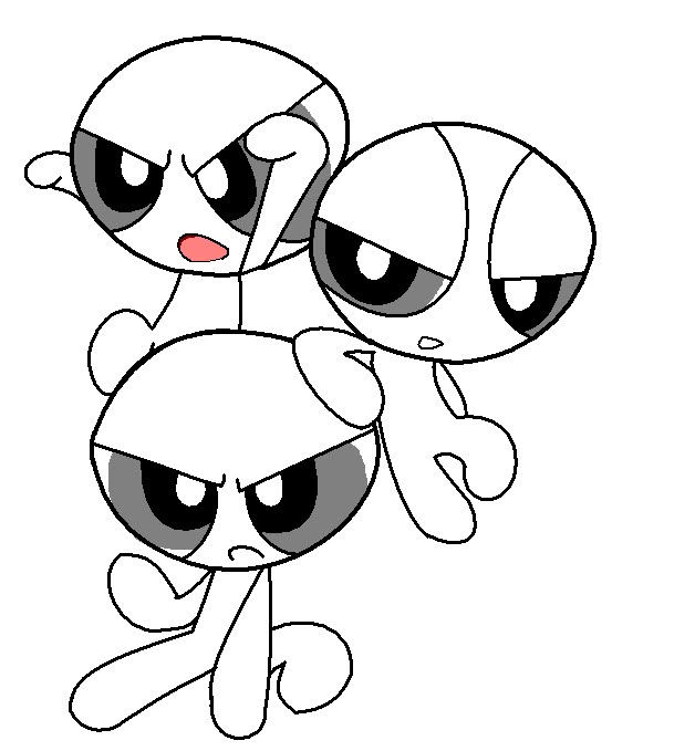 the powerpuffs cartoon character with their faces drawn in black and white ink