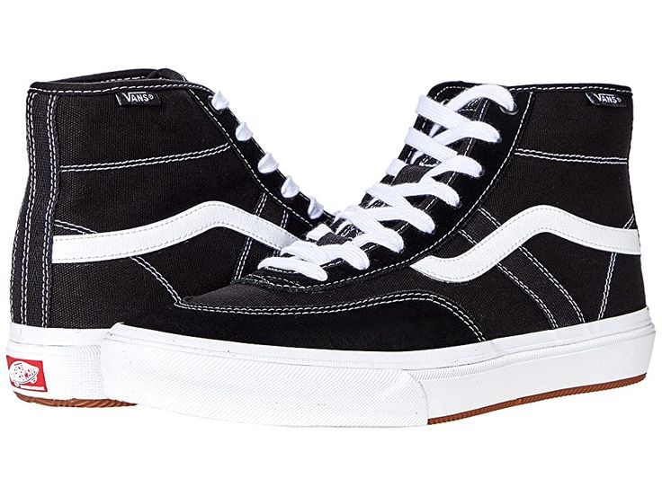 Vans Crockett High - Men's Shoes : Black/White Textile : Keep your skills progressing while maintaining classic skate style with the Vans Crockett High Pro skateboard shoes! Gilbert Crockett signature model. High-top skate shoes featuring uppers of suede and canvas with molded heel pocket inserts. DURACAP upper reinforcement in high-wear areas for unrivaled durability. UltraCush HD footbed keeps the foot close to the board while providing the highest level of impact cushioning. Revolutionary Waf Urban Canvas Skate Shoes With Speckled Midsole, Sporty High-top Sneakers With Vulcanized Sole For Skateboarding, Vans Urban Skate Shoes With Rubber Sole, Urban Vans Skate Shoes With Rubber Sole, Vans Urban High-top Sneakers With Contrast Sole, Mid-top Canvas Skate Shoes With Contrast Sole, Urban Vans High-top Sneakers With Contrast Sole, High-top Skateboarding Sneakers With Contrast Sole, Urban Mid-top Skate Shoes With Vulcanized Sole