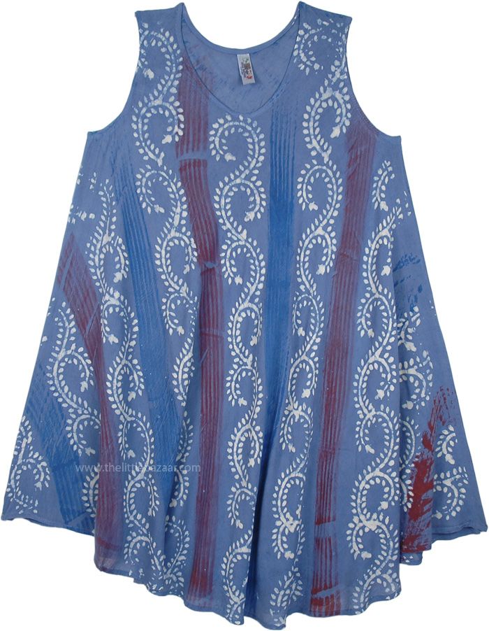 An XL blue printed hippie casual loose soft umbrella dress for women.  This irresistible sleeveless style features a flattering fit on all body types and will be your summer lounge dress. #tlb #Sleeveless #XLPlus #vacationclothing #beachwrap #XLBohoDress #XLBlueDress #RayonDress #XLbeachdress Casual Blue Sleeveless Dress, Bohemian Cotton Sleeveless Sundress, Bohemian Sleeveless Cotton Sundress, Light Blue Bohemian Sundress, Blue Printed Cotton Sundress, Blue Bohemian Cotton Sleeveless Dress, Light Blue Flowy Sleeveless Sundress, Light Blue Sleeveless Casual Sundress, Blue V-neck Sleeveless Cotton Dress