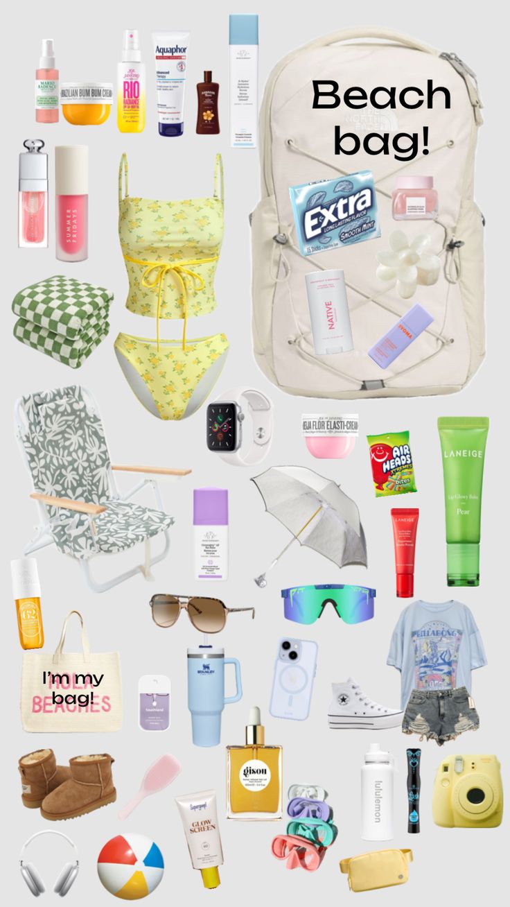 the beach bag is packed with various items to pack for the day and night time