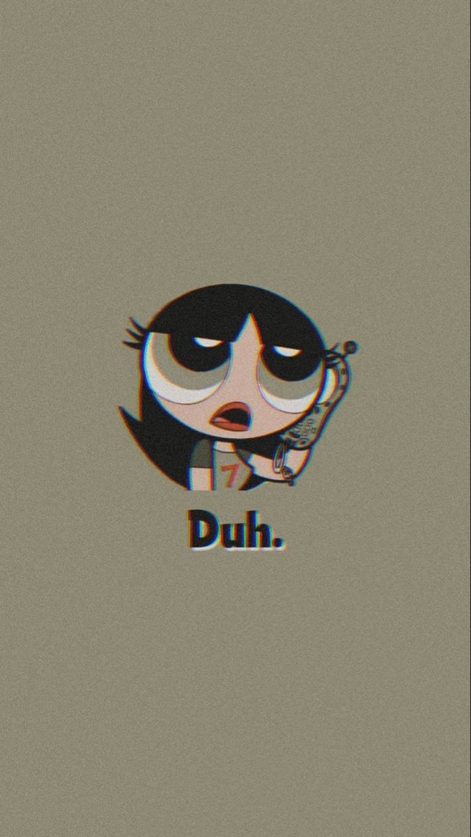 an image of a cartoon character with the word duh on it's face