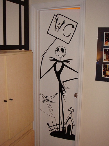 an image of a door painted to look like jack skellingy