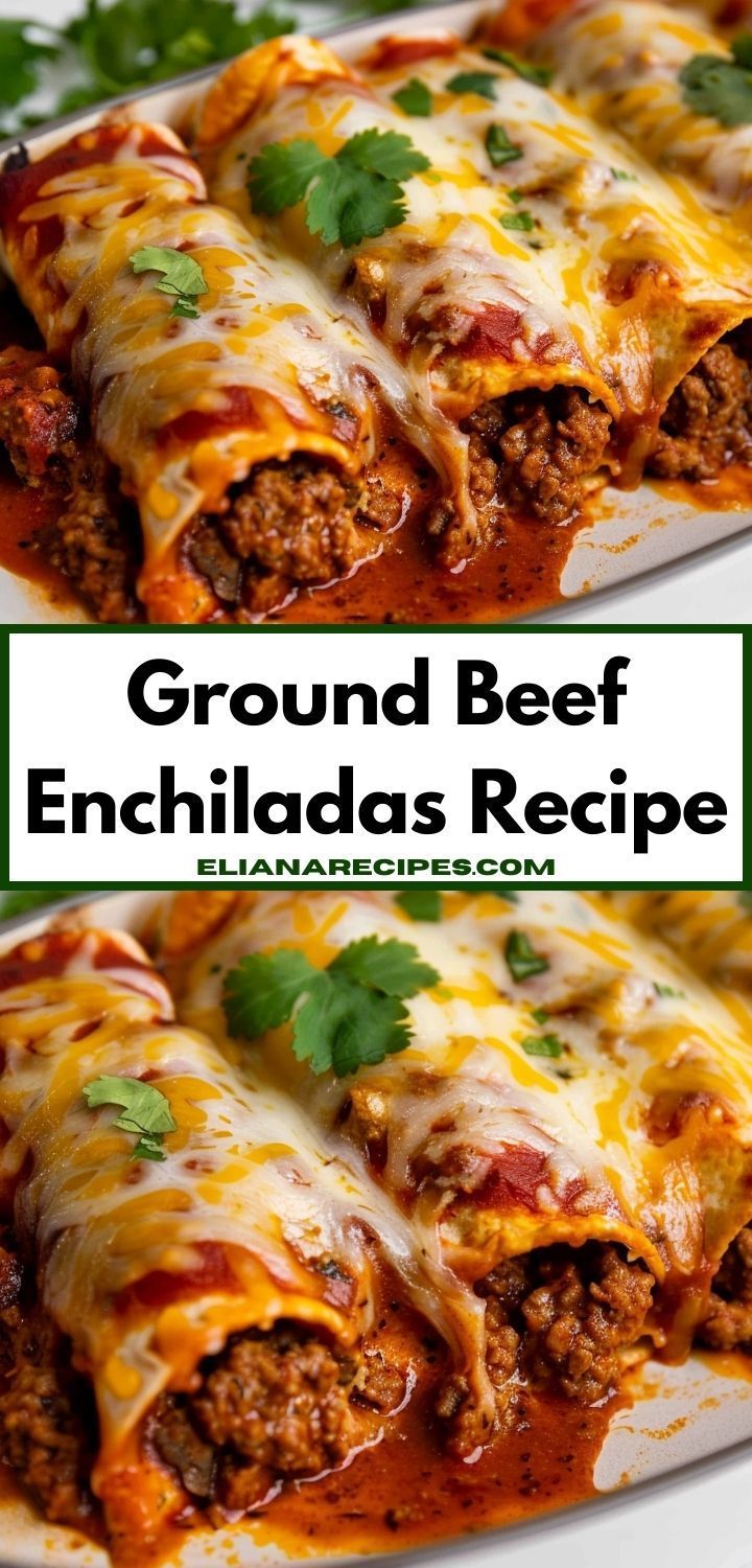 ground beef enchiladas recipe on a white plate