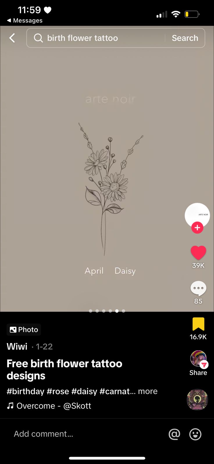 an iphone screen with the text birth flower tattoo written on it, and flowers drawn in different colors