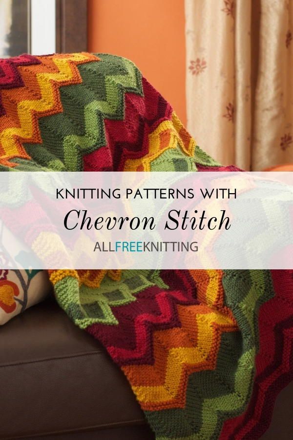 a couch with a blanket on top of it and the words knitting patterns with chevron stitch