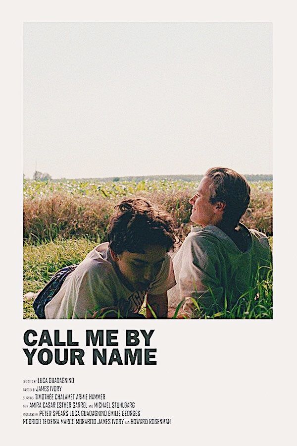 a movie poster for call me by your name with two people sitting in the grass