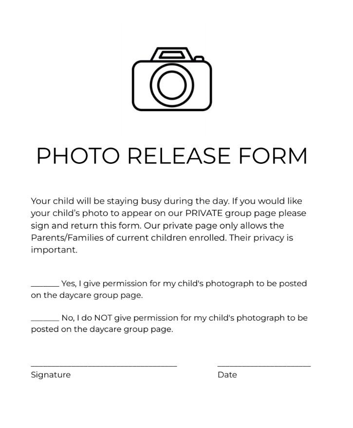 a photo release form is shown in black and white with the words,'please for this