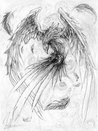 a drawing of an eagle with its wings spread out in the air and it's head