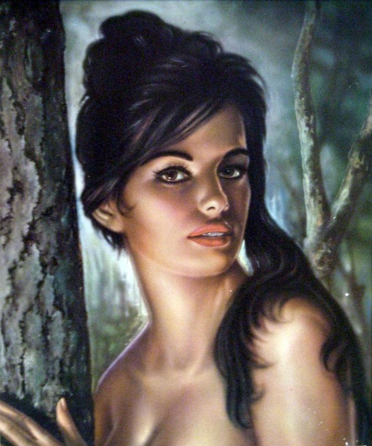 a painting of a woman in the woods