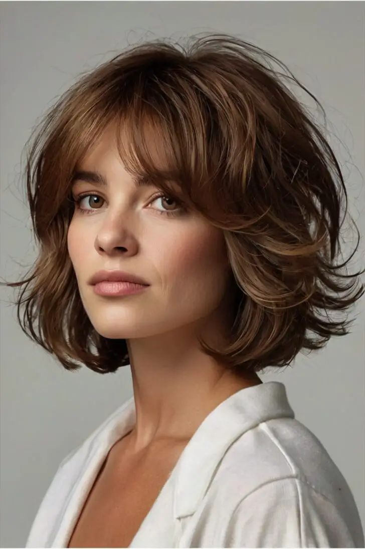 Modern Bob With Curtain Bangs, Layered Bob Hairstyles Wavy Hair, Wavy Bobs With Bangs, Short Hair For 50 Year Old Women, French Bob Hairstyles, Timeless Haircut, Modern Bob Hairstyles, Wavy Bob Haircuts, Cabello Hair