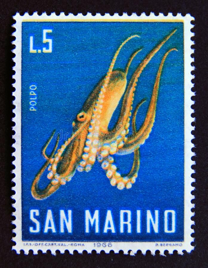 a postage stamp with an octopus on it's face and the words san martin