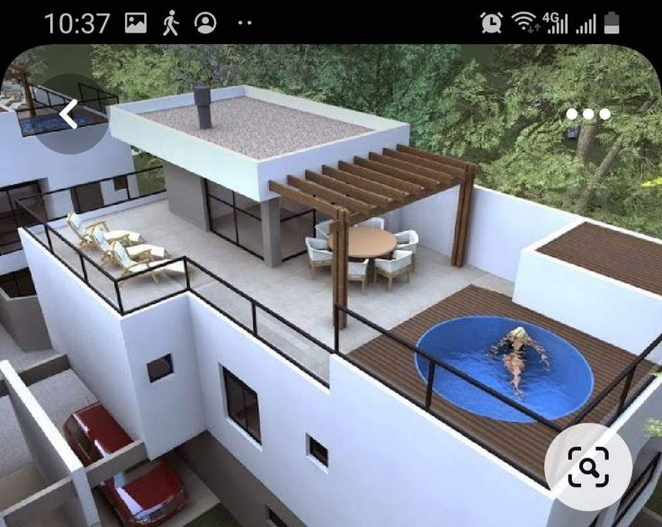 an artist's rendering of a house with a hot tub on the roof and deck