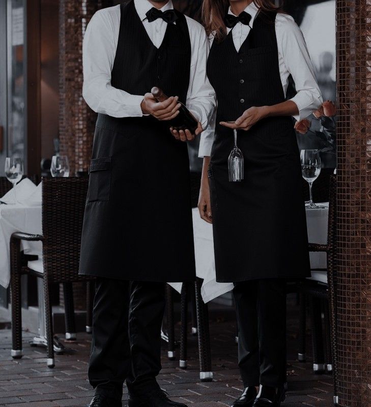 Server Restaurant Aesthetic, Fancy Waiter Uniform, Waiter Aesthetic Boy, Male Bartender Aesthetic, Restaurant Waiter Aesthetic, Restaurant Hostess Aesthetic, Wedding Waiters, Waiter Outfit Aesthetic, Restaurant Waitress Aesthetic