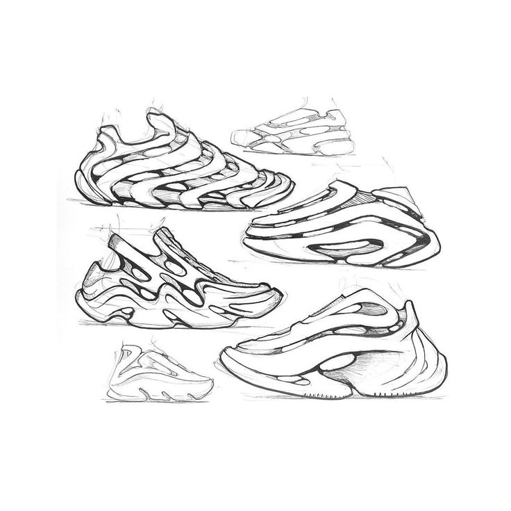 some drawings of different shoes on a white background