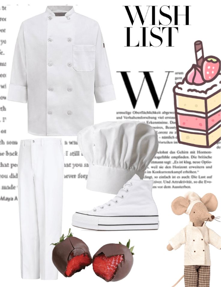 a white outfit with chocolate covered strawberries and a mouse