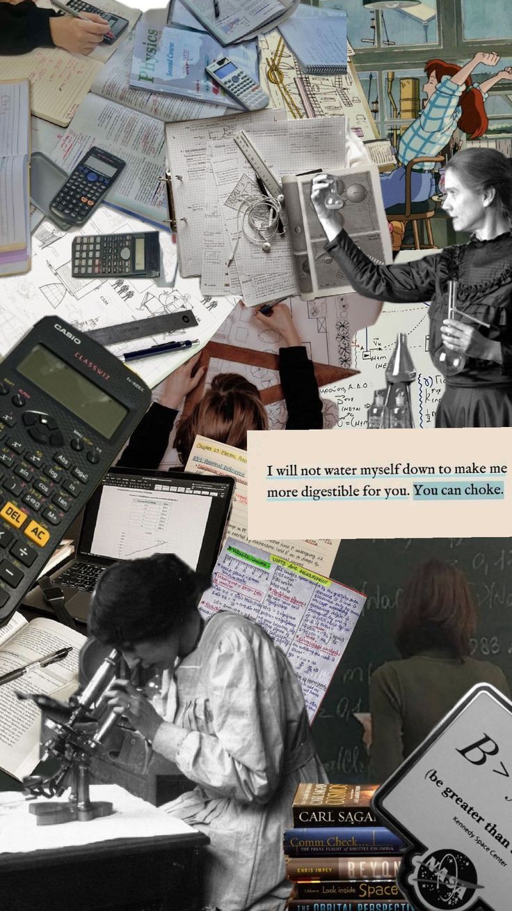 a collage of photos with various items and texting that include calculators