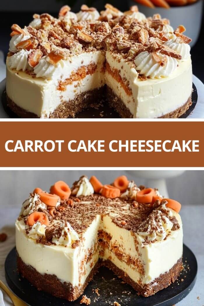 carrot cake cheesecake with one slice cut out