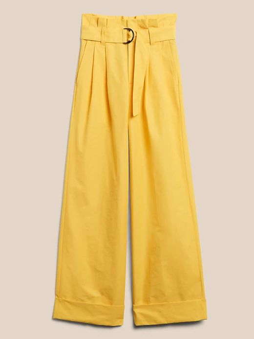 Wide-Leg Paperbag Pant | Banana Republic Chic Cotton High-waisted Wide Leg Pants, Chic Cotton High Waist Wide Leg Pants, Chic High-waisted Cotton Wide Leg Pants, Chic High Waist Wide Leg Pants With Belted Cuffs, Chic Wide Leg Cotton Pants For Work, Belted Wide Leg Pants For Spring, Spring Solid Color Belted Wide Leg Pants, Elegant Belted Cotton Pants, Summer Cotton Wide Leg Work Pants