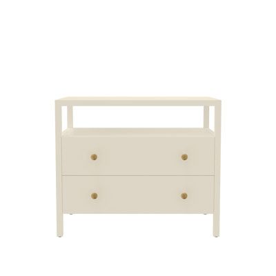 a white dresser with two drawers