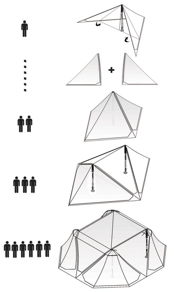 the diagram shows how to make an origami structure with people standing around it