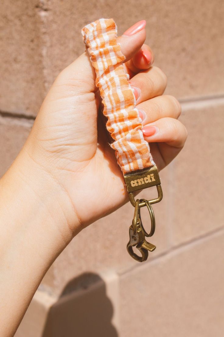 Jack - O - Lantern Keychain - Keychains - ANDI Green Keychain, Orange Gingham, Bow Ponytail, Keychain Lanyard, Keychain Wristlet, Hair Accessories Collection, Gingham Pattern, White And Orange, Bandana Hairstyles