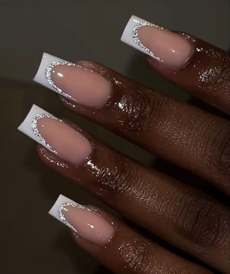 Graduation Nails Almond, Nails Ideas Graduation, Graduation Nails Acrylic, Graduation Nails Ideas, White Tip Acrylic Nails, Nails Graduation, Prom Nails Silver, White And Silver Nails, Graduation Nails