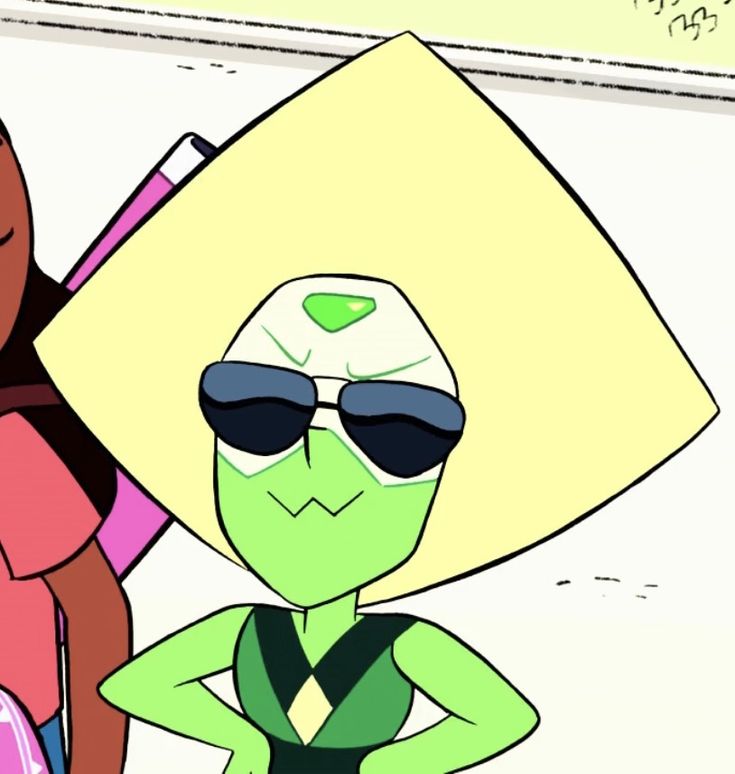 two cartoon characters one wearing sunglasses and the other with an alien head in her hair