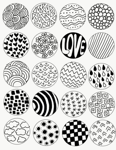 black and white circles with the word love in each one, all drawn by hand