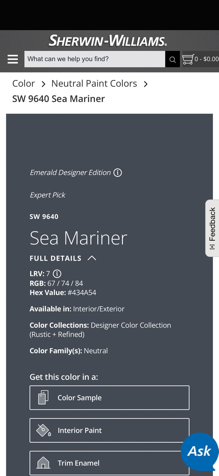 the screen is showing an image of sea marine paint colors, including blue and gray