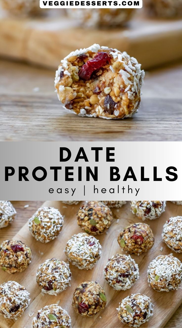 Date Energy Ball with a bite out, plus rows of them on a wooden board, with text: Date Protein Balls. Date Protein Balls, Protein Balls Healthy, Protein Balls Recipes, Energy Bites Recipes, Healthy Protein Snacks, Energy Ball Recipe, Healthy Bars, Lost 100 Pounds, Protein Bites