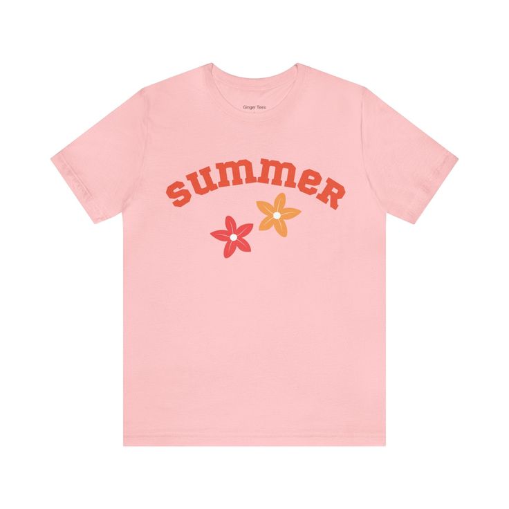 Introducing our 'SUMMER' T-shirt – a vibrant ode to the sun-soaked season and seaside bliss. Embrace the warmth of summer with this trendy tee adorned with beachy flowers, evoking the carefree spirit of coastal living. Crafted for comfort and style, this shirt is a must-have for those who crave the sun, sand, and ocean Pink Cotton T-shirt For Summer, Spring Vacation T-shirt With Crew Neck, Summer Short Sleeve T-shirt For Warm Weather, Pink Floral Print T-shirt For Summer, Summer Graphic Print T-shirt With Relaxed Fit, Cotton T-shirt For Summer Vacation, Cotton Tropical Print T-shirt, Cotton T-shirt With Tropical Print, Casual Beach T-shirt For Warm Weather