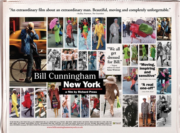 an advertisement for bill cunningham's new york film, featuring images of people in different outfits