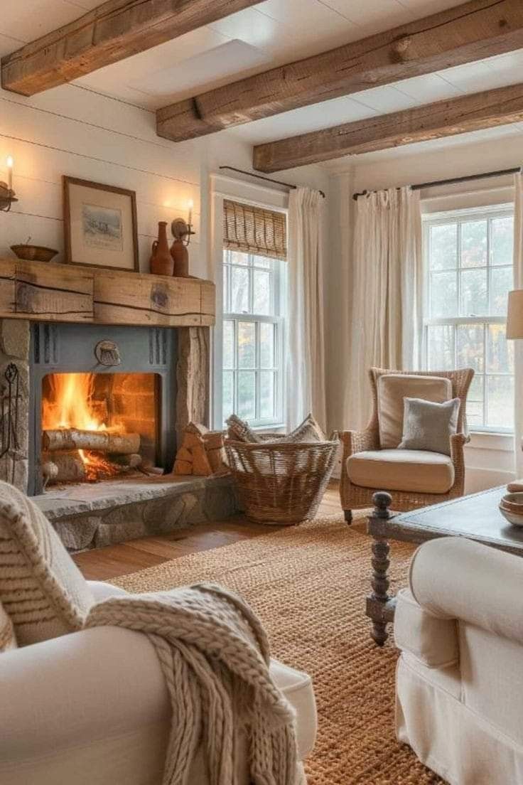 a living room filled with furniture and a fire place