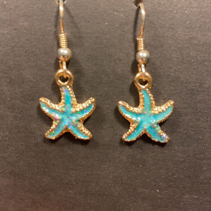 New Handmade Starfish Earrings. Summer Earrings Beach, Adjustable Blue Starfish Jewelry, Blue Starfish Jewelry For Beach, Blue Starfish Beach Jewelry, Adjustable Blue Jewelry With Starfish Charm, Hypoallergenic Blue Star Earrings, Blue Starfish Charm Earrings For Gift, Blue Dangle Earrings With Ocean-inspired Style, Nickel-free Star-shaped Ocean-inspired Jewelry