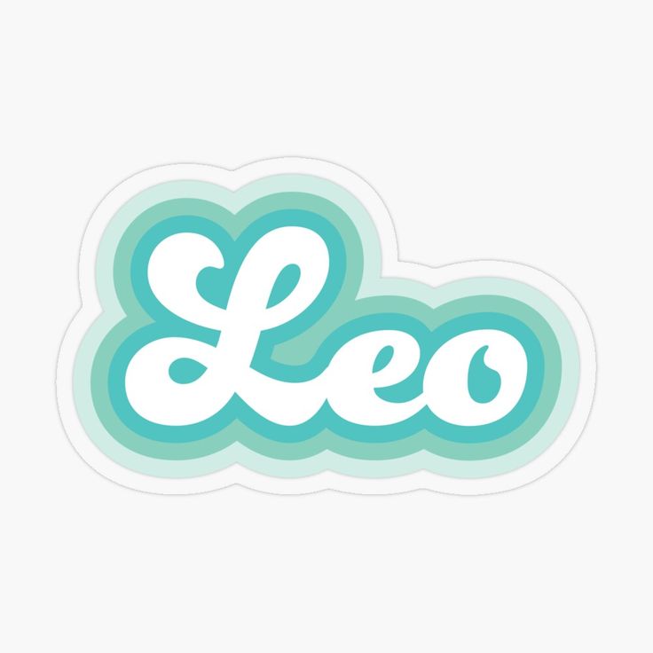 the word leeo in blue and white sticker on a white background with green accents