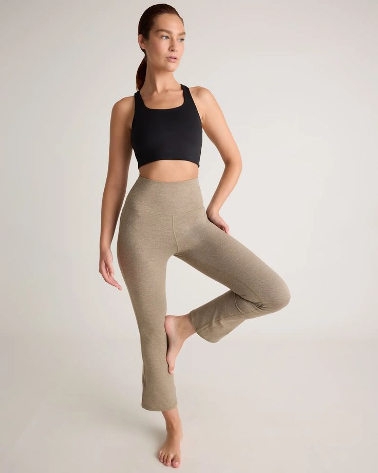 Ultra-Soft Cropped Bootcut Pant Comfortable 4-way Stretch Yoga Pants With Comfort Waistband, Casual Compression Yoga Pants With Comfort Waistband, Sporty Recycled Polyester Yoga Pants, Micro-elastic Go-dry Yoga Pants For Light Exercise, Fitted Straight Leg Yoga Leggings, High Stretch Wide Leg Athleisure Activewear, Wide Leg Athleisure Activewear, Compressive Sportswear Yoga Pants In Recycled Polyester, Wide Leg Elastane Activewear In Athleisure Style