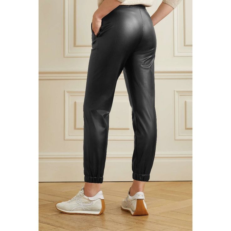 Black, Vegan Leather Jogger Pant By Theory. Tapered Ankle, Non-Stretch Drawstring Waist. 34" Waist, 44" Hips, 28" Inseam. New With Tags. Sleek Black Tapered Leather Pants, Sleek Black Tapered Leg Leather Pants, Casual Fitted Leather Pants For Business Casual, Fitted Casual Leather Pants For Business, Fitted Casual Leather Pants For Business Casual, Black Leather Business Casual Pants, Fitted Leather Pants For Business Casual, Casual Black Mid-rise Leather Pants, Black Casual Leather Pants For Business Casual