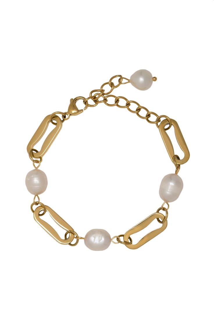 Chloe Bracelet - Jewelry - Velvet Heart Clothing Elegant Metal Chain Bracelet With Pearl, Elegant Metal Chain Bracelet With Oyster Design, Elegant Oyster Link Chain Bracelet, Elegant Metal Bracelets With Pearl Chain, Elegant Metal Bracelet With Pearl Chain, Elegant Metal Pearl Bracelet As Gift, Elegant Metal Pearl Bracelet For Gift, Elegant Pearl Chain Link Jewelry, Elegant Oval Link Pearl Chain Jewelry