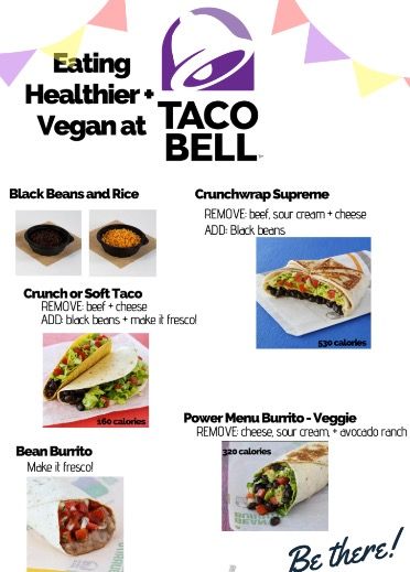 the menu for taco bell is shown here