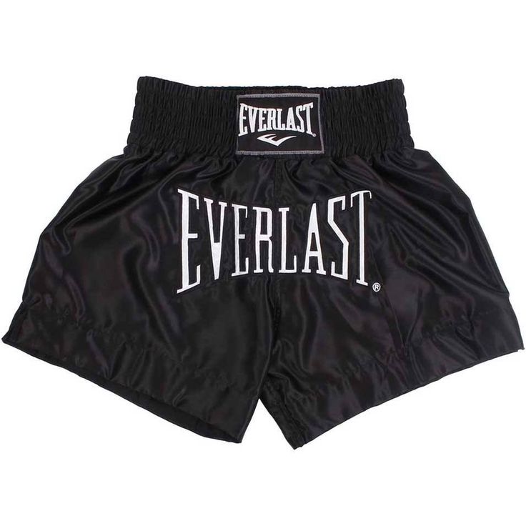 the everlast boxing shorts are black with white lettering on it, and there is no