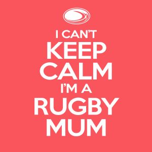 the words i can't keep calm i'm a rugby mum on a pink background