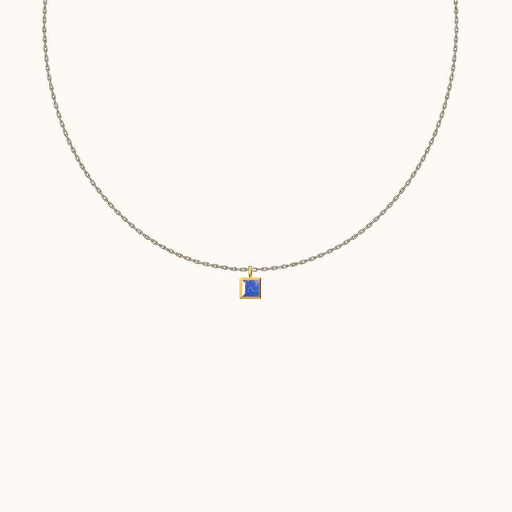 Petite Midnight Blue CZ Dangle Dark Blue Square Pendant Gold Necklace by Doviana Everyday Blue Tarnish-resistant Jewelry, Elegant Blue Necklace With Delicate Chain, Blue Pendant Charm Necklaces For Everyday, Elegant Sapphire Necklace For Everyday Wear, Blue Pendant Charm Necklace For Everyday, Elegant Blue Jewelry With Delicate Chain, Everyday Blue Pendant Charm Necklaces, Minimalist Blue Jewelry For Everyday, Minimalist Blue Charm Necklace As A Gift