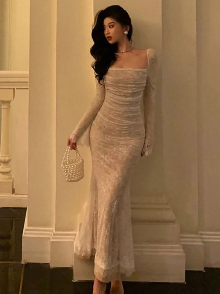 Money Dress, Robe Women, Mermaid Prom Dresses Lace, Prom Dresses Elegant, Evening Party Dresses, Evening Party Gowns, Dresses Spring, Lace Bodycon, Prom Dresses With Sleeves