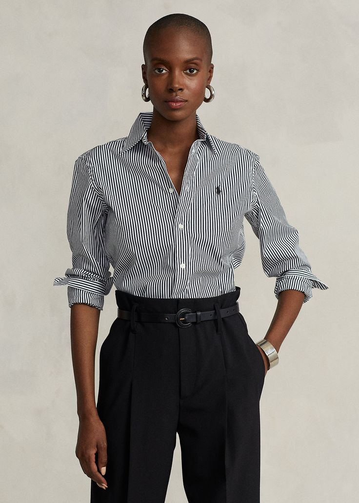 Ralph Lauren Shirt Outfit, Ralph Lauren Shirt Women, Outfits With Striped Shirts, Smart Casual Women, Women Ralph Lauren, Ralph Lauren Women, Cute Summer Outfits, Ralph Lauren Shirt, Casual Shirts For Men