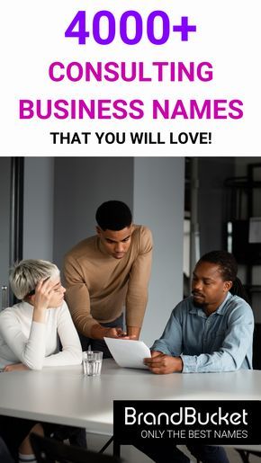 a group of people sitting around a table with the words, 400 + consulting business names that you will love