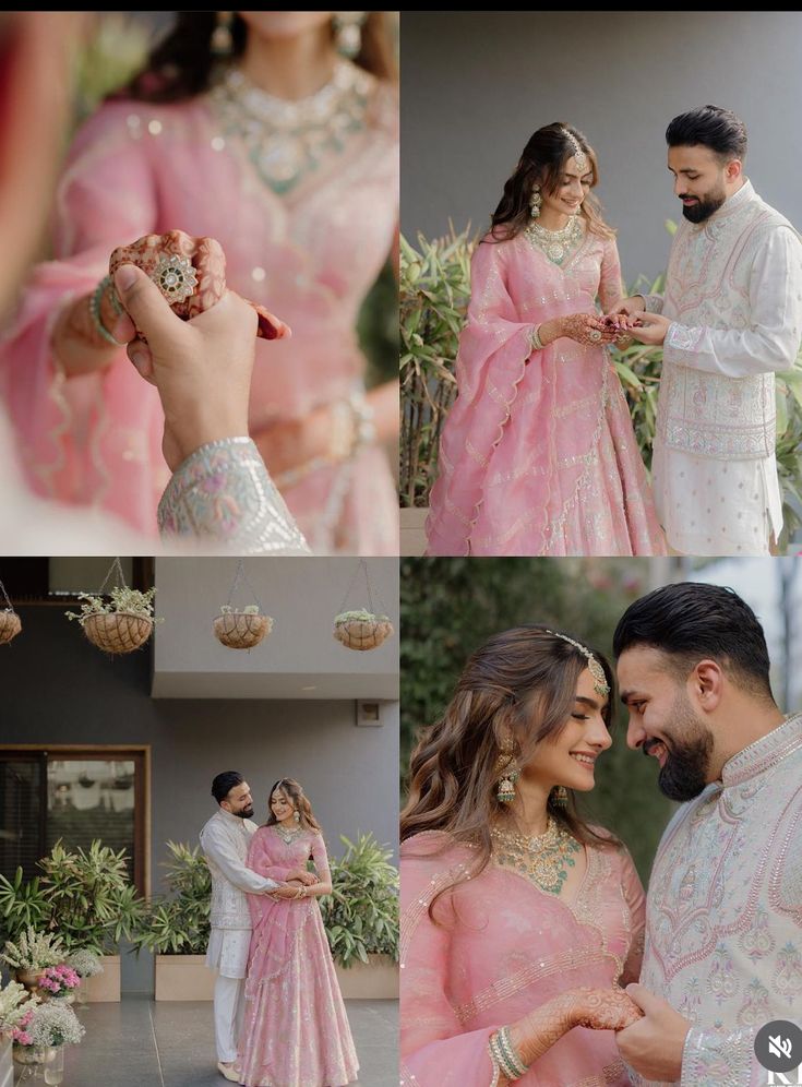 the couple is getting ready to have their wedding pictures taken in this photo collage