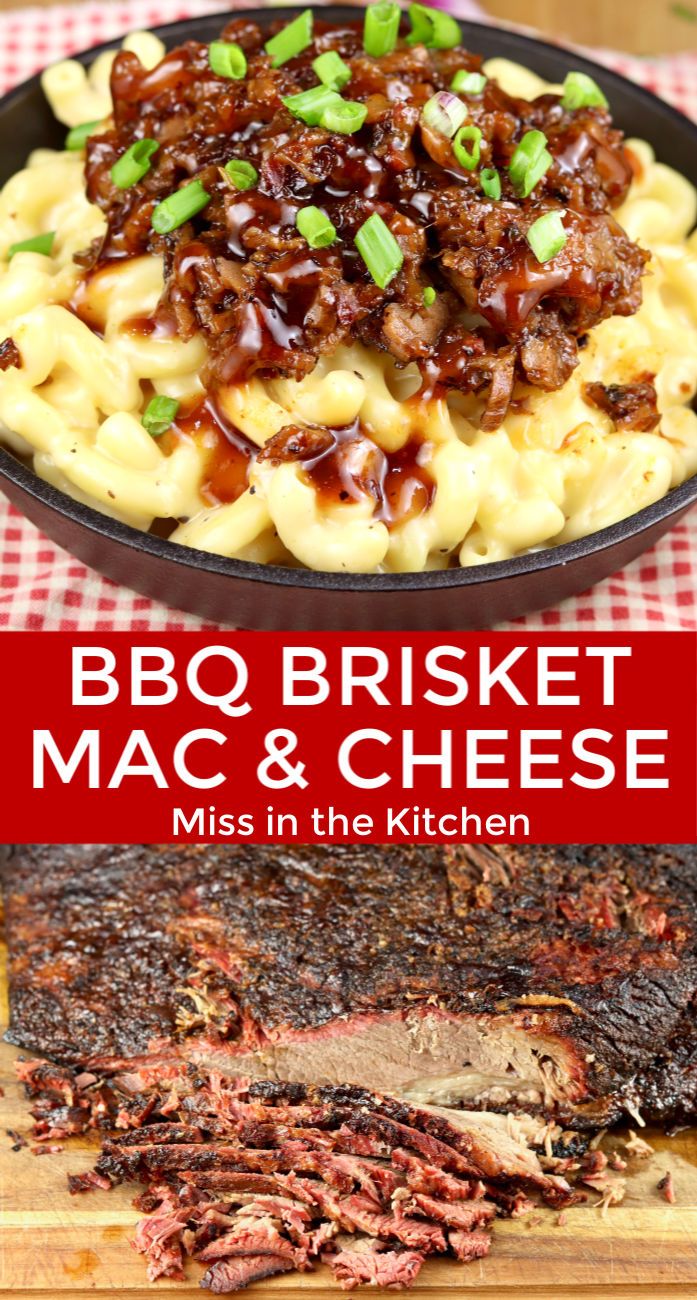 bbq brisket mac and cheese with meat in the kitchen