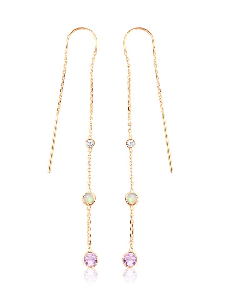 Nina's 14k Gold Threader Earrings – KEILA 14k Gold Dangle Earrings With Birthstone, 14k Gold Birthstone Dangle Earrings, Gold Threader Earrings, Threader Earrings Gold, Light Amethyst, Threader Earrings, Pink Tourmaline, Pink Gold, Gemstone Necklace