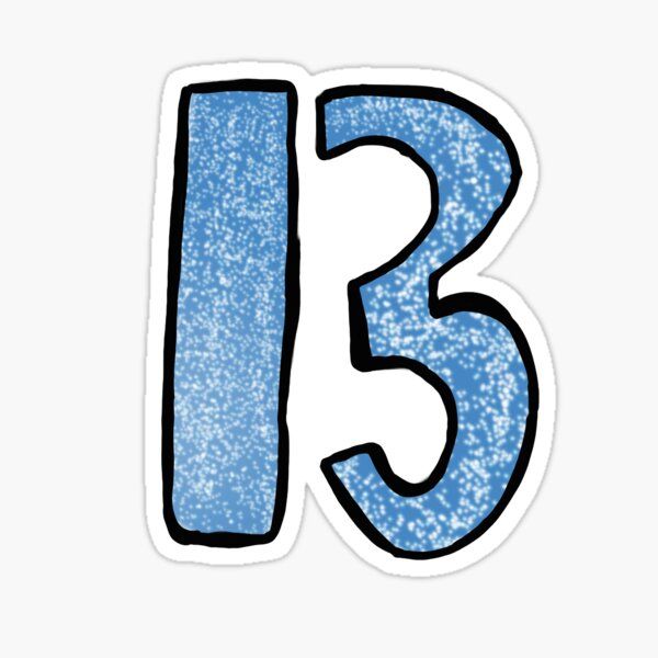 the number thirteen in blue sticker